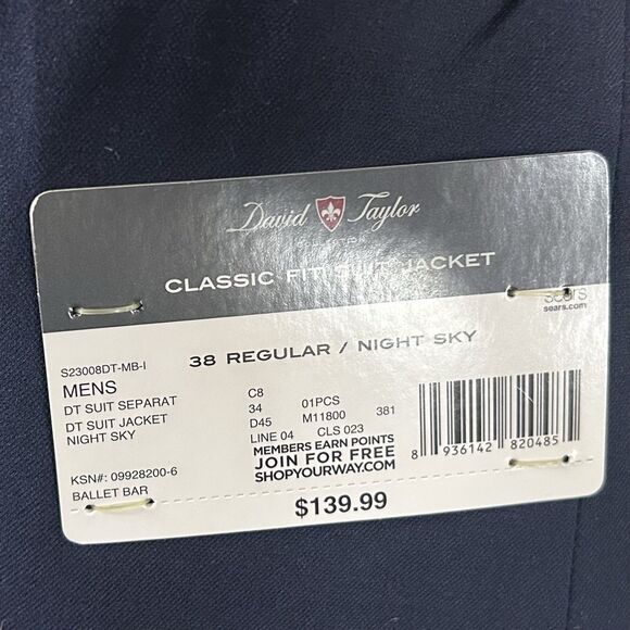 NWT David Taylor 38R Sport Coat Navy Blue Two Button Lined Vented Poly Blend - Picture 5 of 9